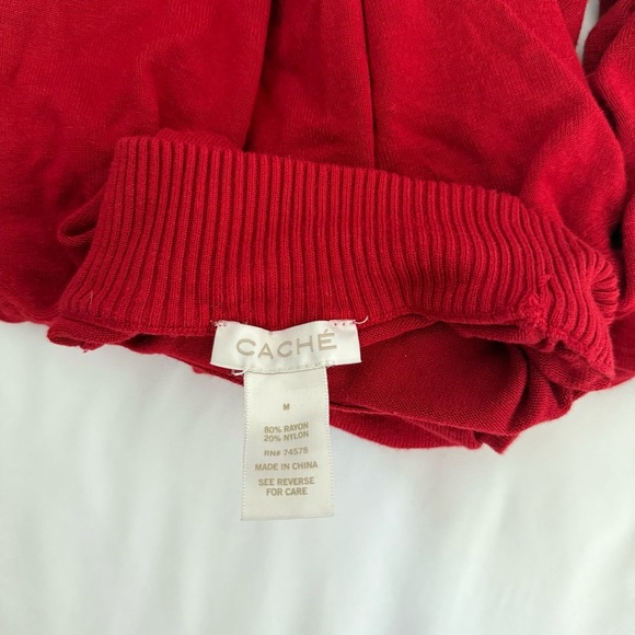 Cache Women Red Turtleneck Cold Shoulder Cutout Long Sleeve Sweater Winter Knit - Picture 3 of 3